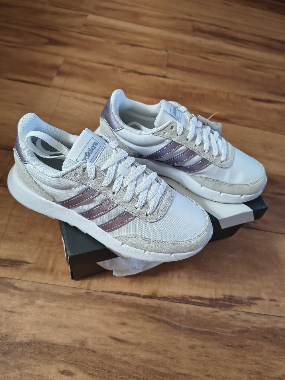 adidas Kids RUN 60s 2.0 Sneakers with Metallic Pink Stripes